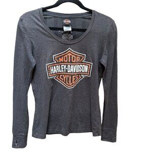 Harley-Davidson Atlanta‎ Sequin Logo Bling Long Sleeve Shirt Gray Biker Size M